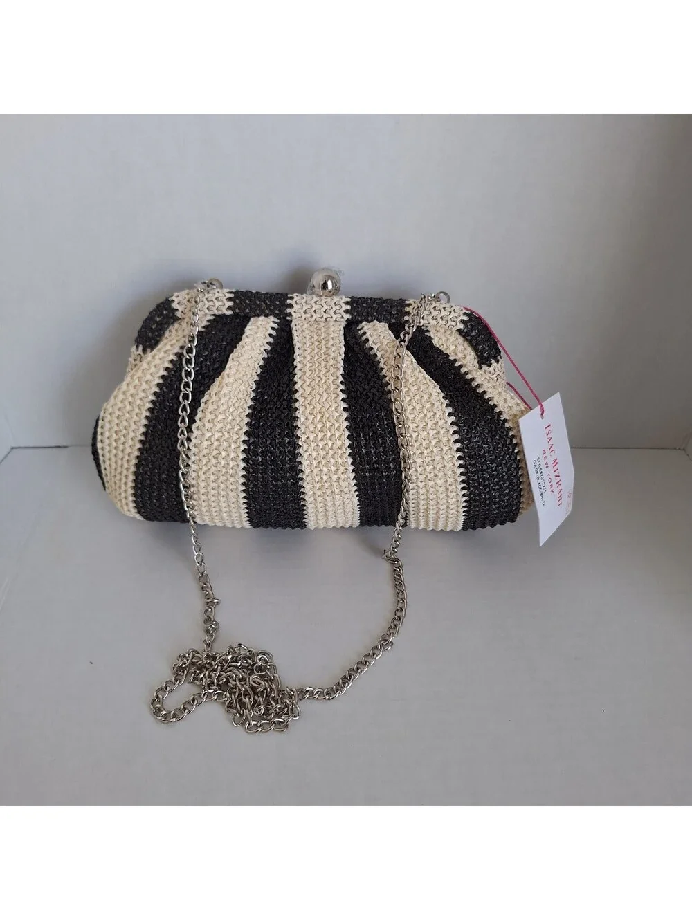 NWT Isaac Mizrahi Striped Woven Clutch Chain Strap Crossbody Bag
